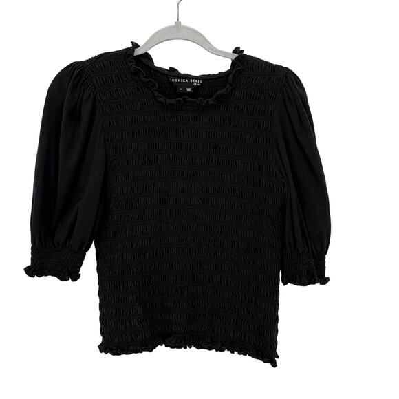Veronica Beard Tops - Veronica Beard Shirt Womens Medium Black Smocked Puff Sleeve Top Ruffle